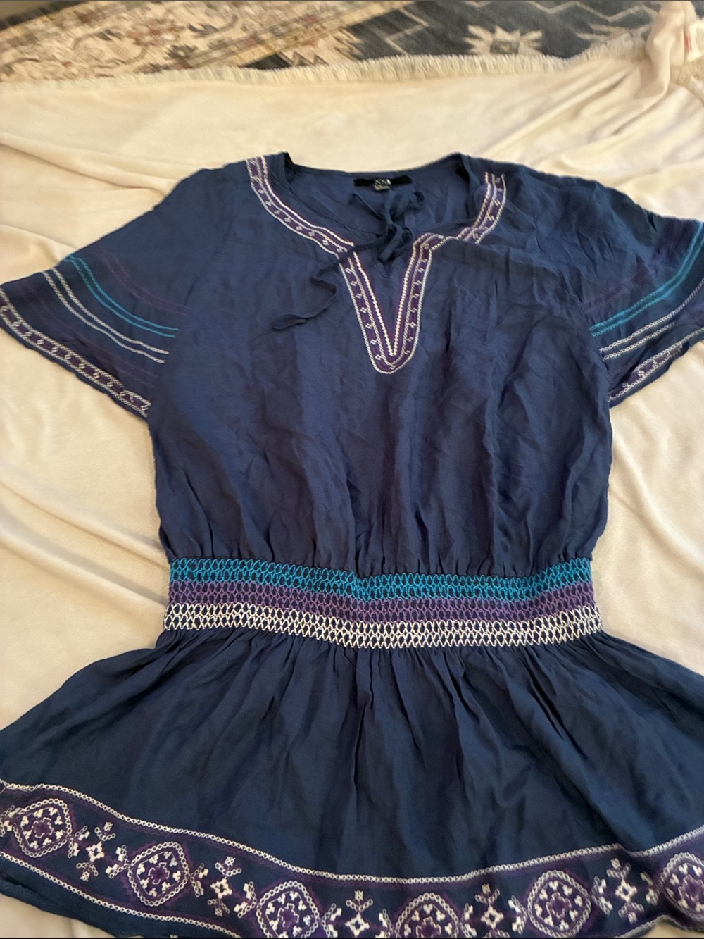 Forever 21 Navy Embroidered Peasant Tunic